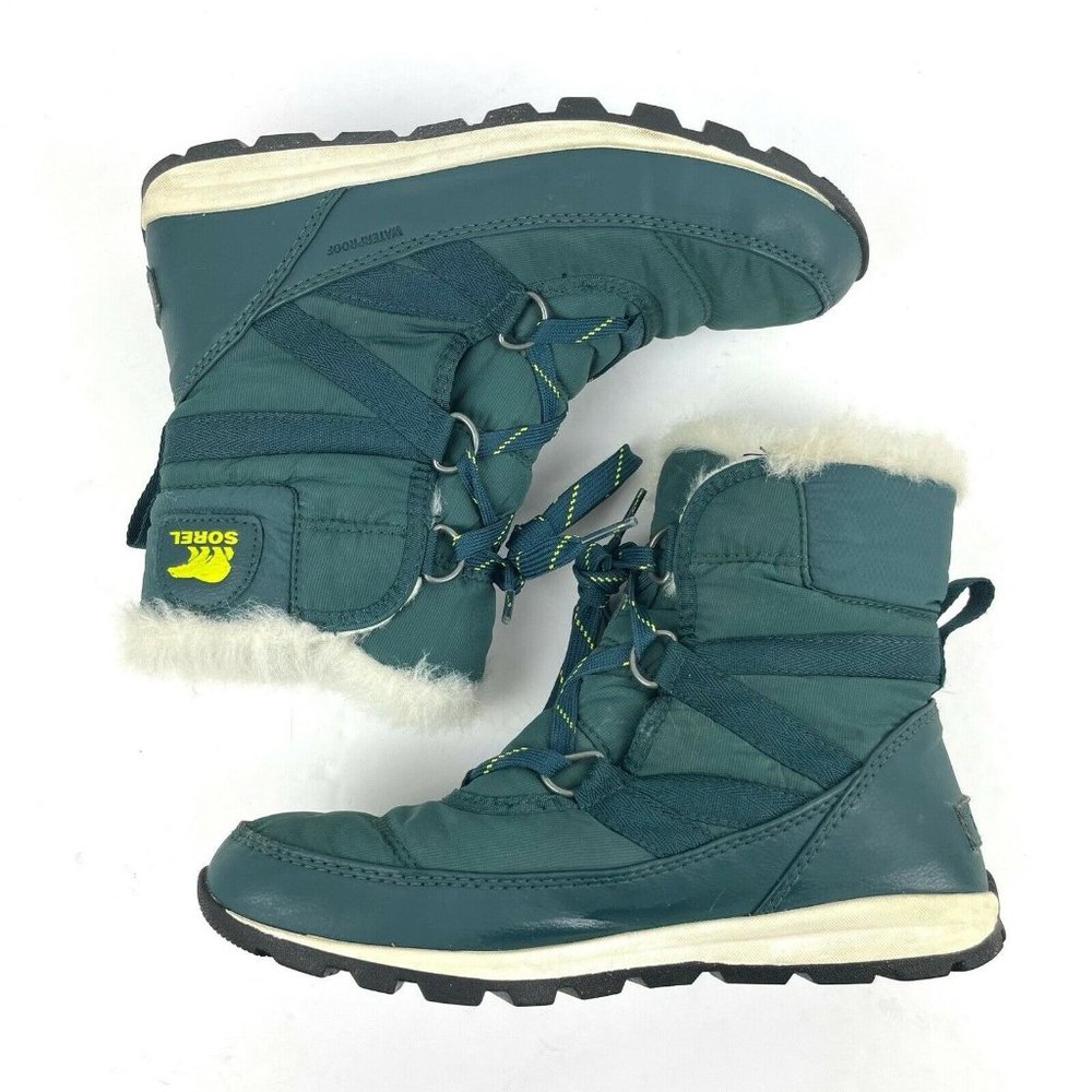 Sorel Whitney Short Snow Boot 6 Dark Seas Faux Fur Lined Waterproof Booties